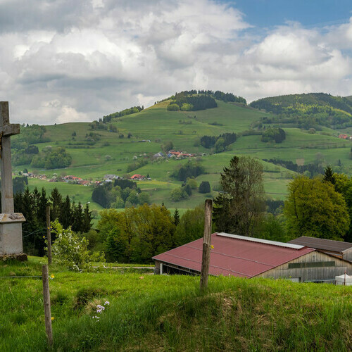 Blick auf den Stall und den Schneckenkopf